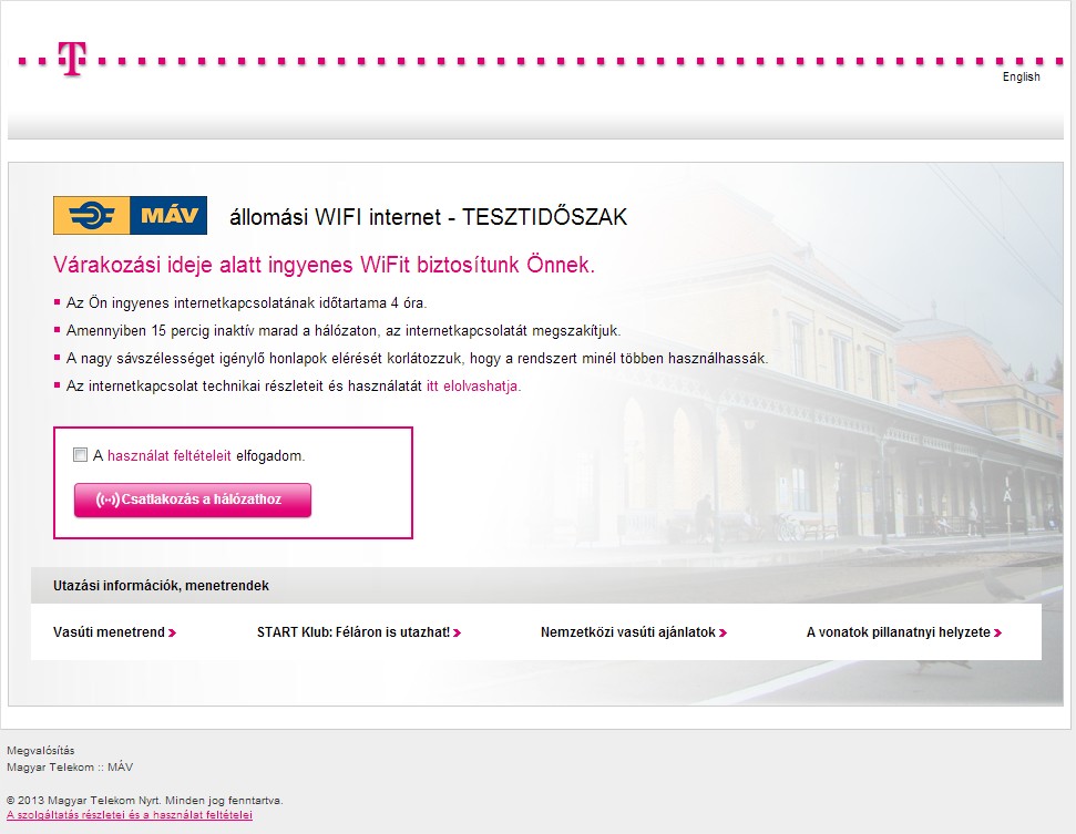 MÁV állomási wifi kezdőképernyő